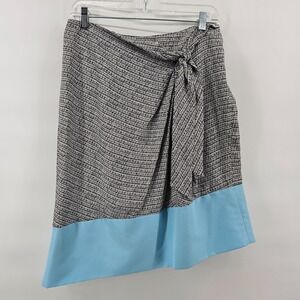 NWT Women's Doncaster Silk Asymmetrical Skirt Lined Black/White/Blue Size 6